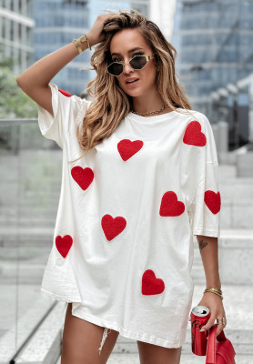 T-Shirt mit Herzen Full Of Love weiß-rot