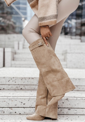 Lange Velourslederstiefel Neville Beige