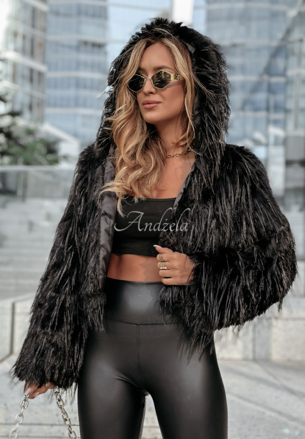 Kurze Felljacke Fluffy Hug Schwarz