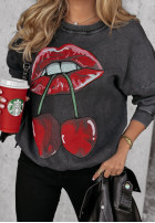 Sweatshirt oversize z nadrukiem Cherry Lips Schwarz