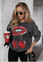 Sweatshirt oversize z nadrukiem Cherry Lips Schwarz