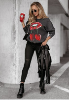 Sweatshirt oversize z nadrukiem Cherry Lips Schwarz