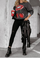 Sweatshirt oversize z nadrukiem Cherry Lips Schwarz