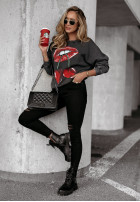 Sweatshirt oversize z nadrukiem Cherry Lips Schwarz