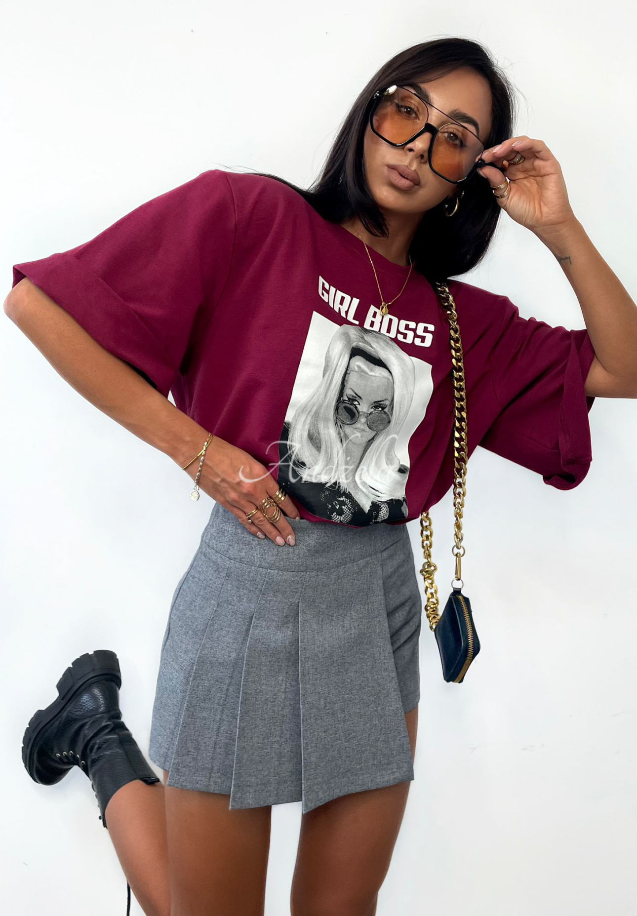 T-Shirt oversize La Milla Girl Boss Burgunderrot