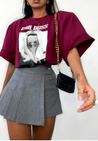 T-Shirt oversize La Milla Girl Boss burgundowy