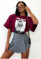 T-Shirt oversize La Milla Girl Boss burgundowy