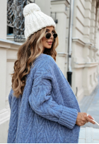 Długi ozdobnie pleciony Cardigan Raindrop Reverie Blau