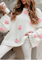 Pullover z szerokimi rękawami w różyczki Sweet Little Roses Ecru