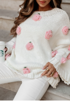 Pullover z szerokimi rękawami w różyczki Sweet Little Roses Ecru