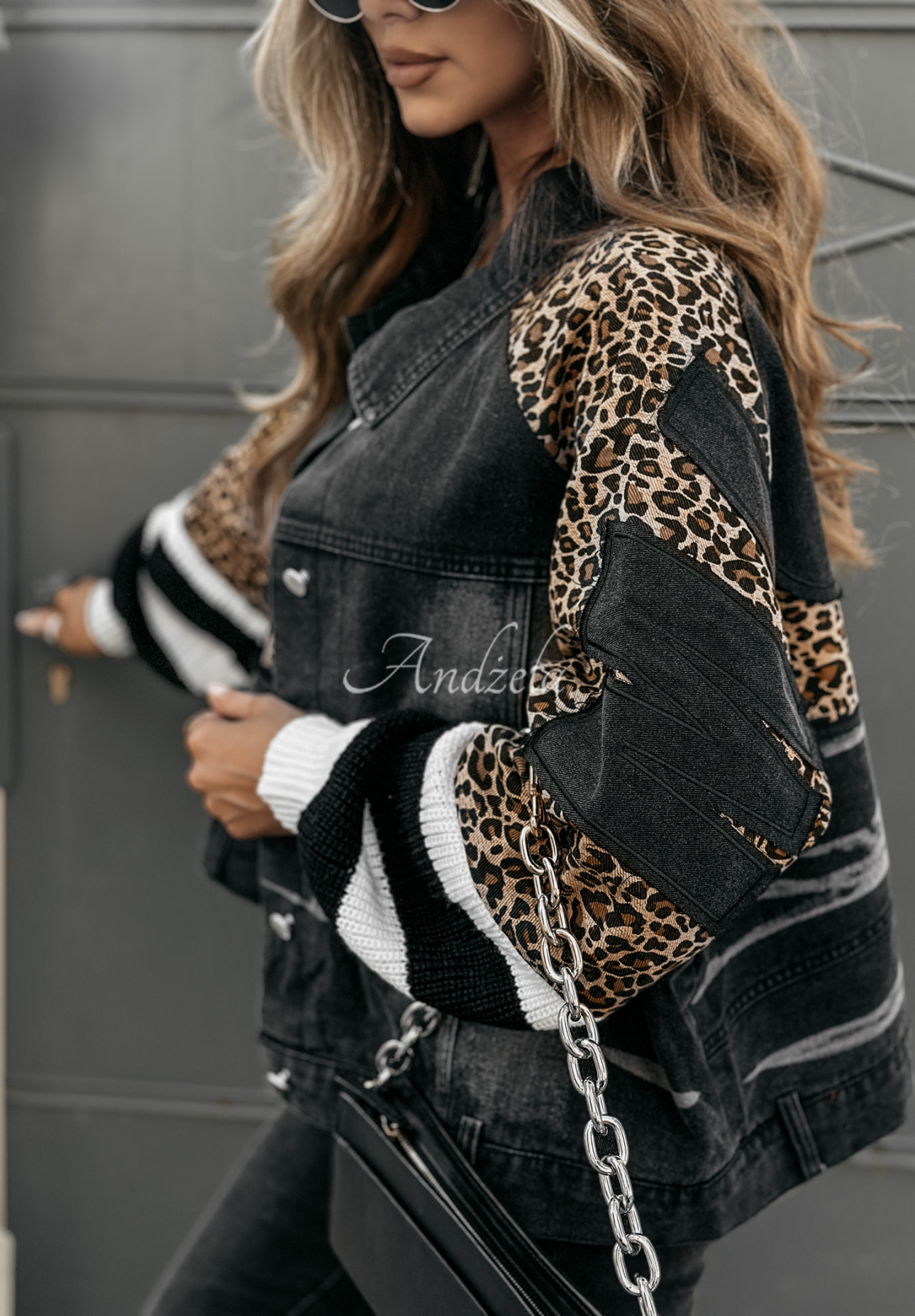 Jeansjacke mit Leopardenmuster Enjoy Your Coffee Dunkelgrau