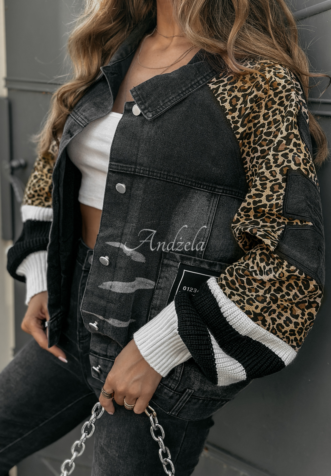 Jeansjacke mit Leopardenmuster Enjoy Your Coffee Dunkelgrau