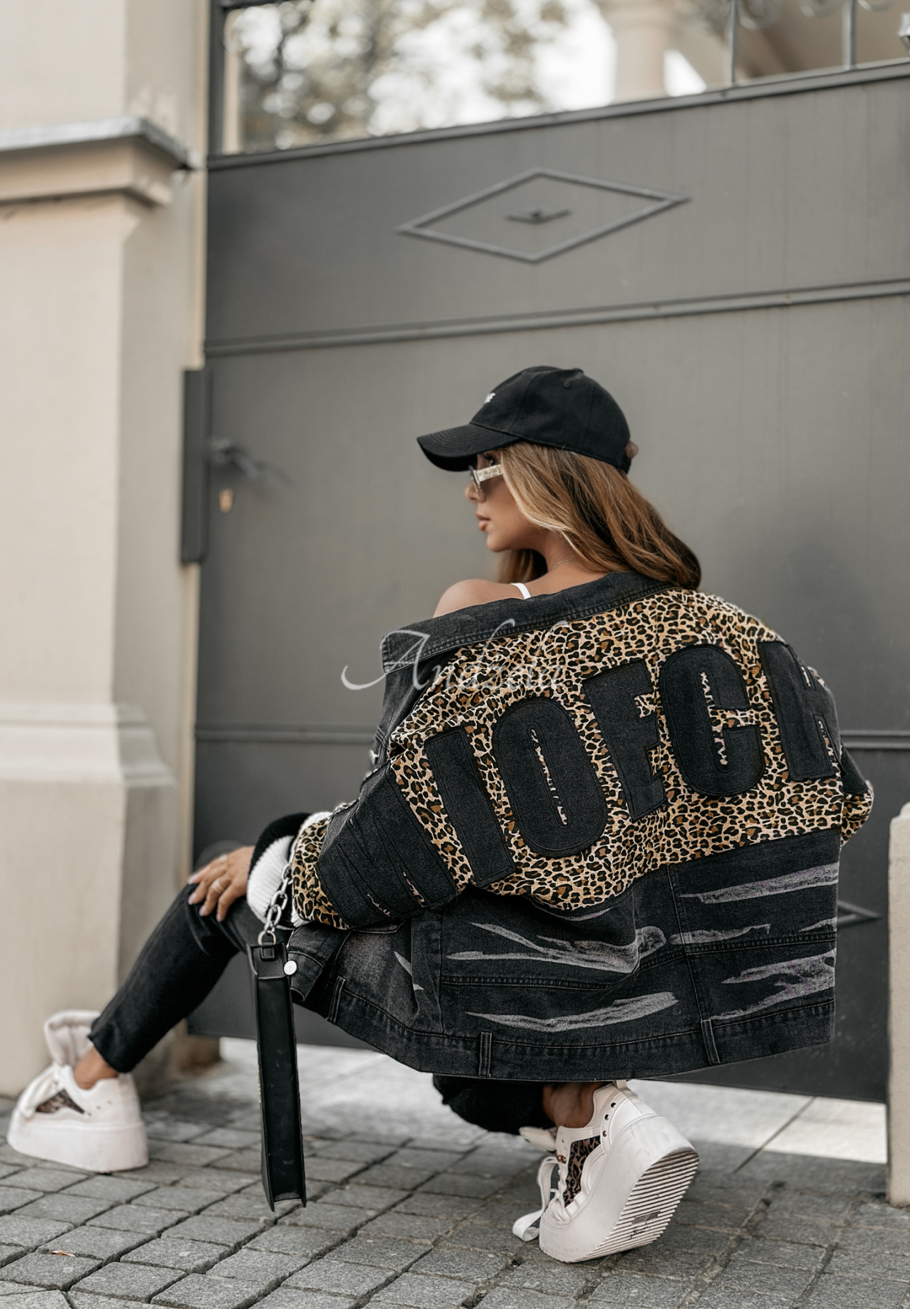 Jeansjacke mit Leopardenmuster Enjoy Your Coffee Dunkelgrau