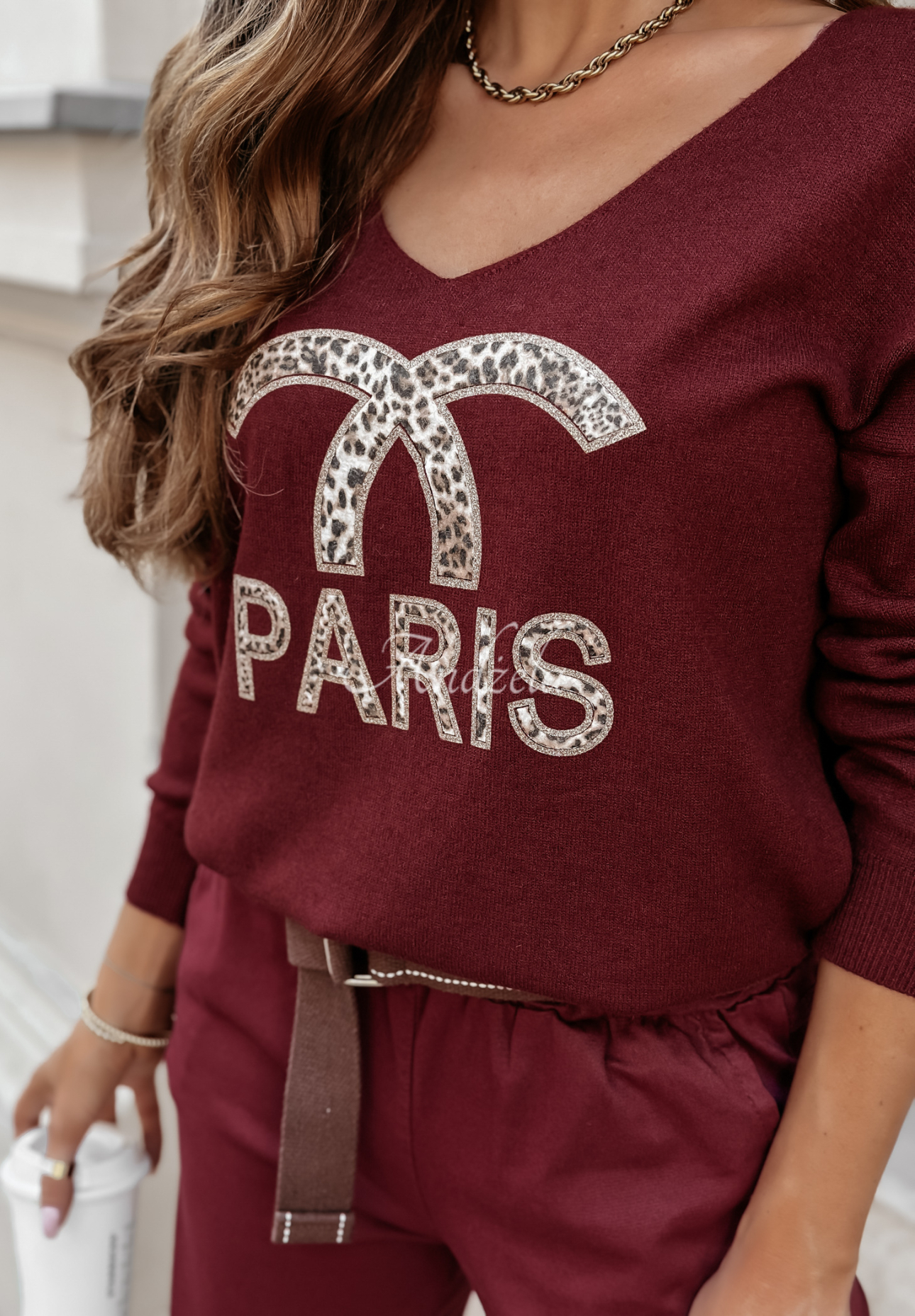 Leichter Pullover mit dekorativer Applikation Paris Circles Burgunderrot