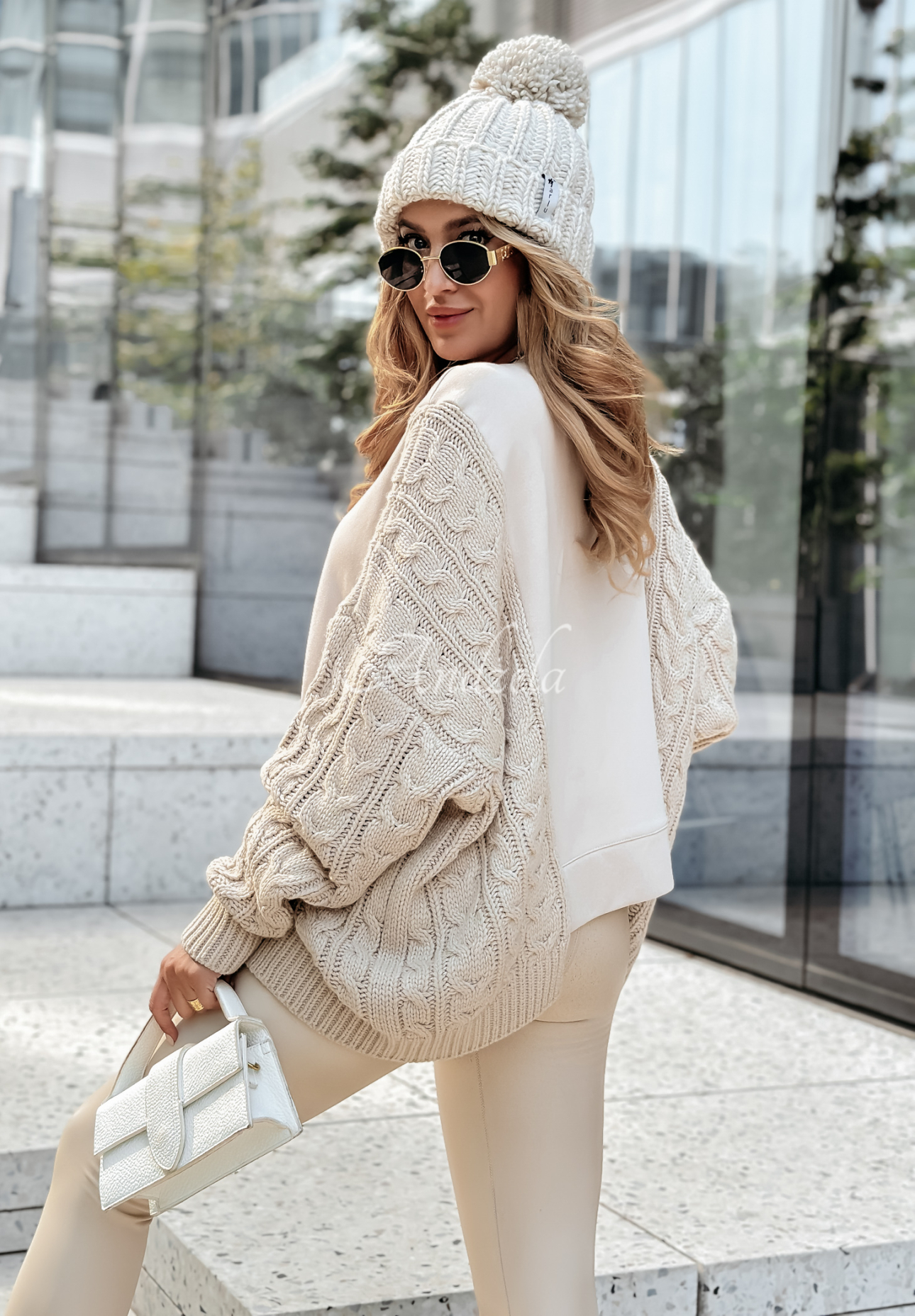 Sweatshirt mit dekorativem Strickmuster an den Ärmeln Cocomore Noticing You Beige