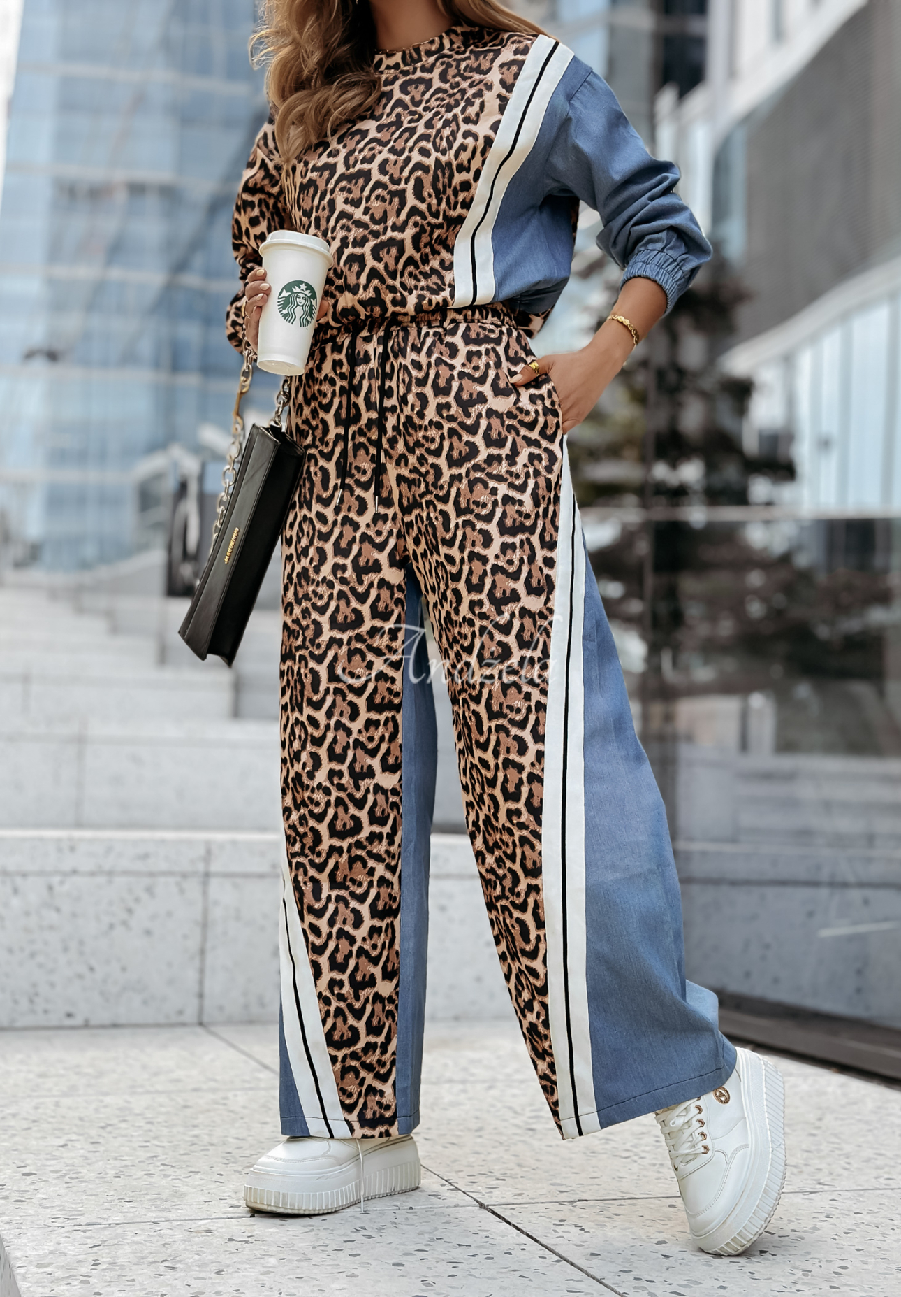 Set Sweatshirt und Hose wide leg Zaiden mit Leopardenmuster