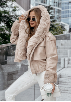 Krótka skórzana Jacke z futerkiem Feeling October Beige