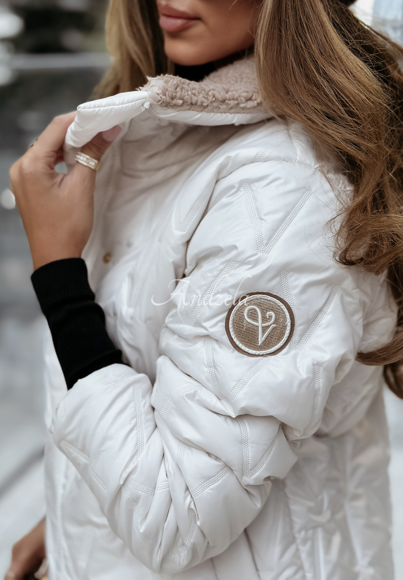 Steppjacke mit Lammfellimitat Velsatino Cold Evening Ecru