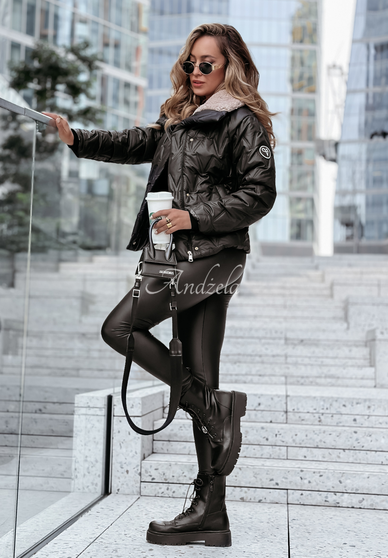 Steppjacke mit Lammfellimitat Velsatino Cold Evening Schwarz