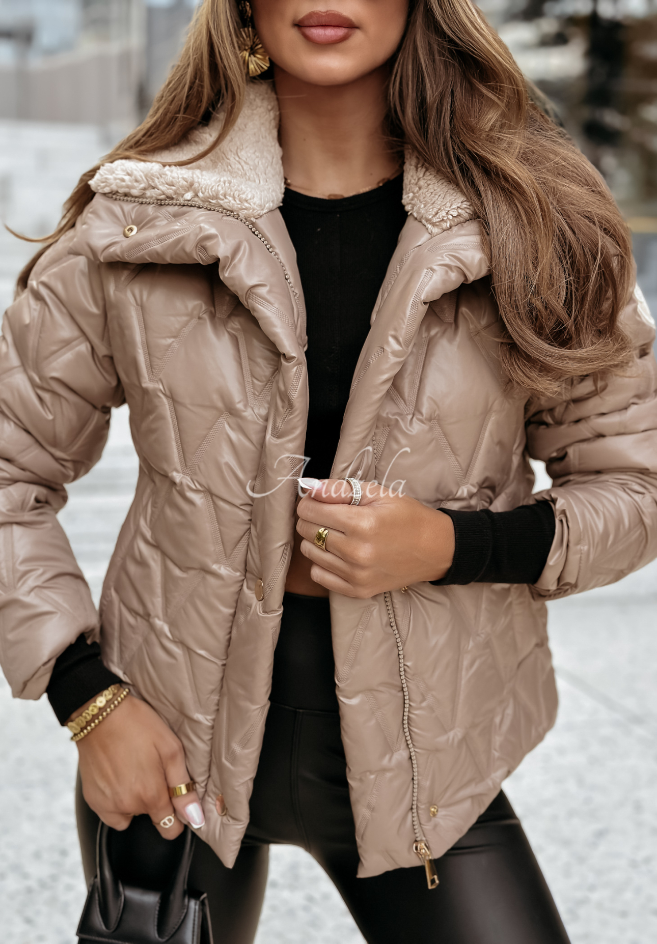 Steppjacke mit Lammfellimitat Velsatino Cold Evening Beige