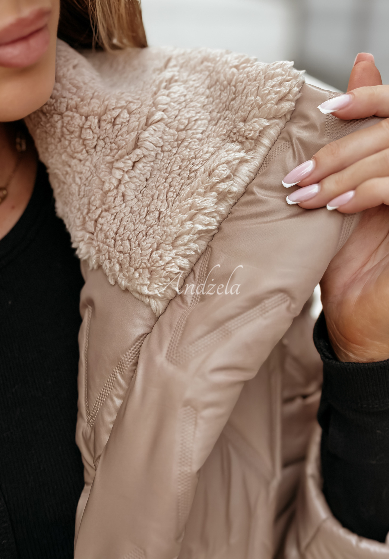 Steppjacke mit Lammfellimitat Velsatino Cold Evening Beige