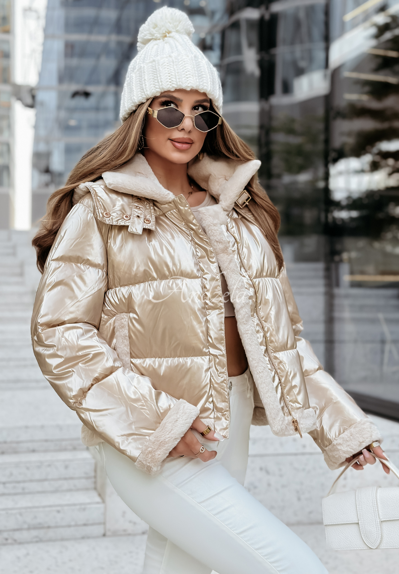 Kurze Steppjacke mit Kapuze Ice Avalanche Gold