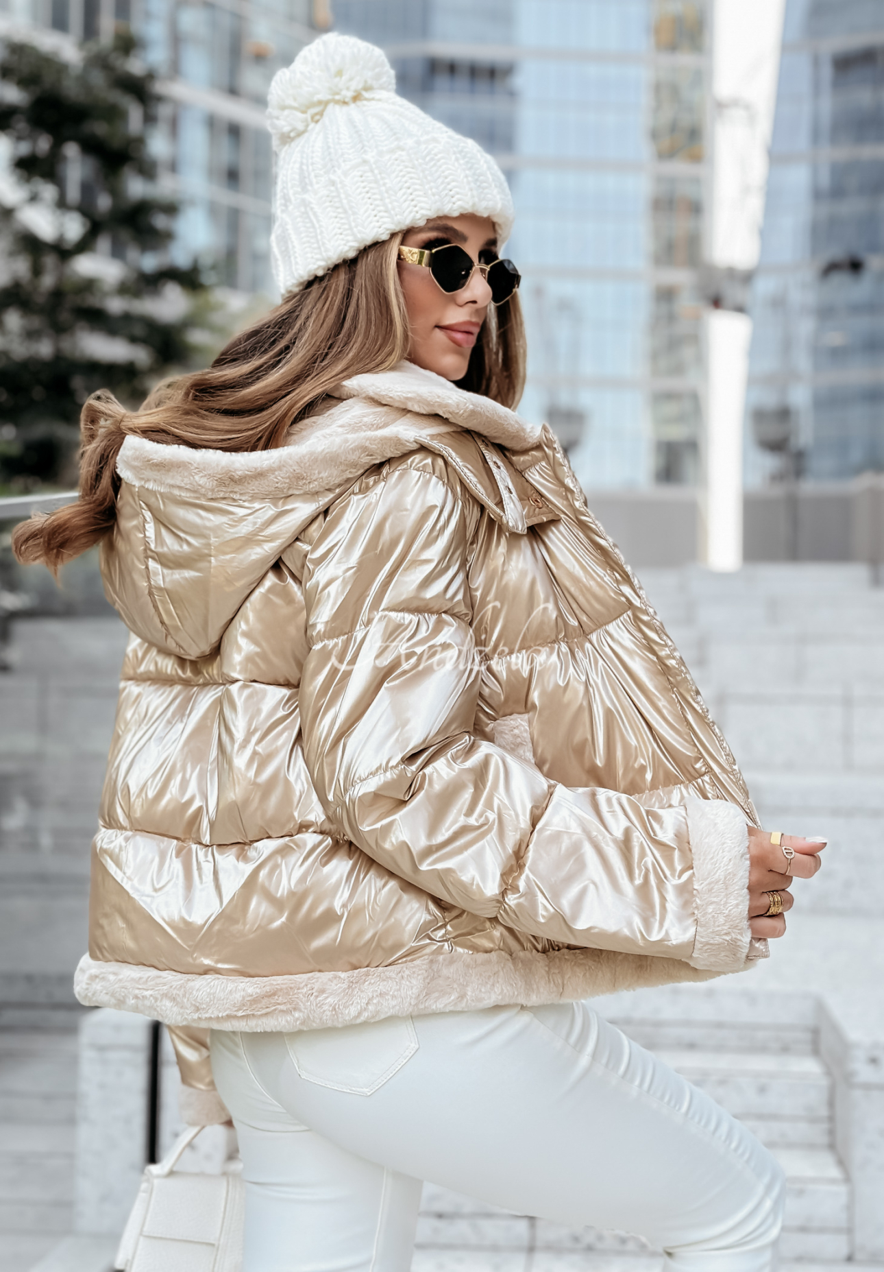 Kurze Steppjacke mit Kapuze Ice Avalanche Gold