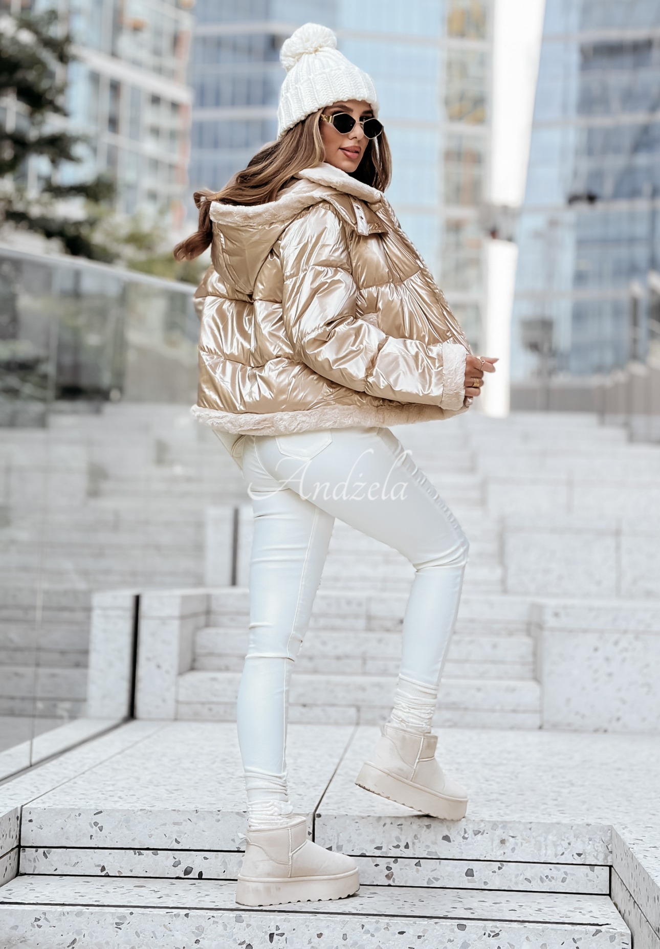 Kurze Steppjacke mit Kapuze Ice Avalanche Gold