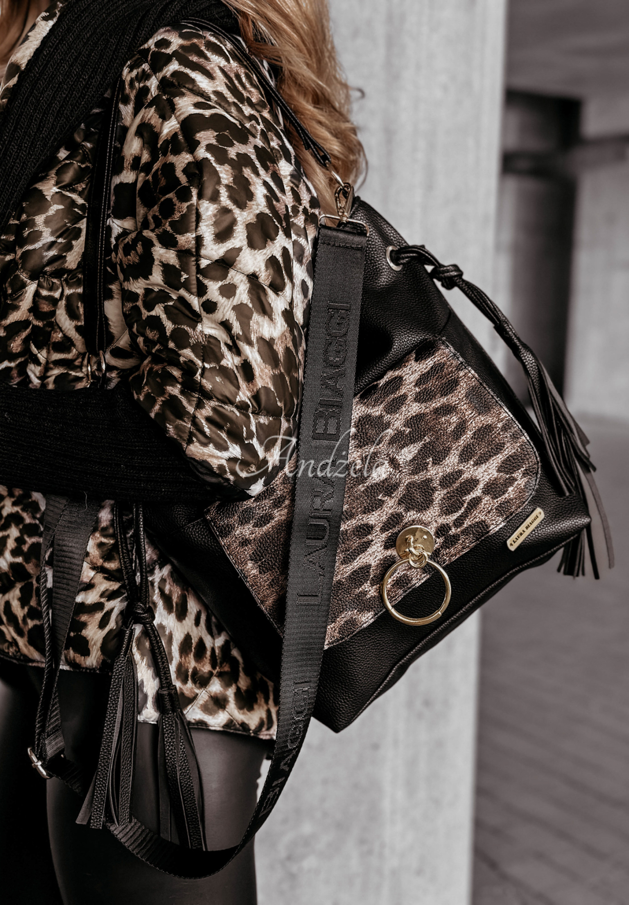 Tasche mit Leopardenmuster und Fransen So Darling Schwarz