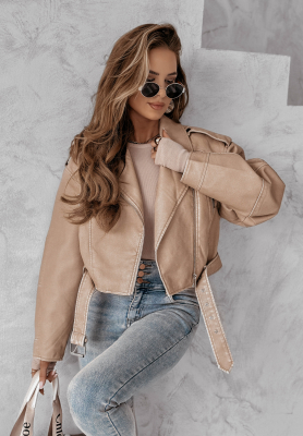 Bikerjacke aus Lederimitat Out Of This World Beige