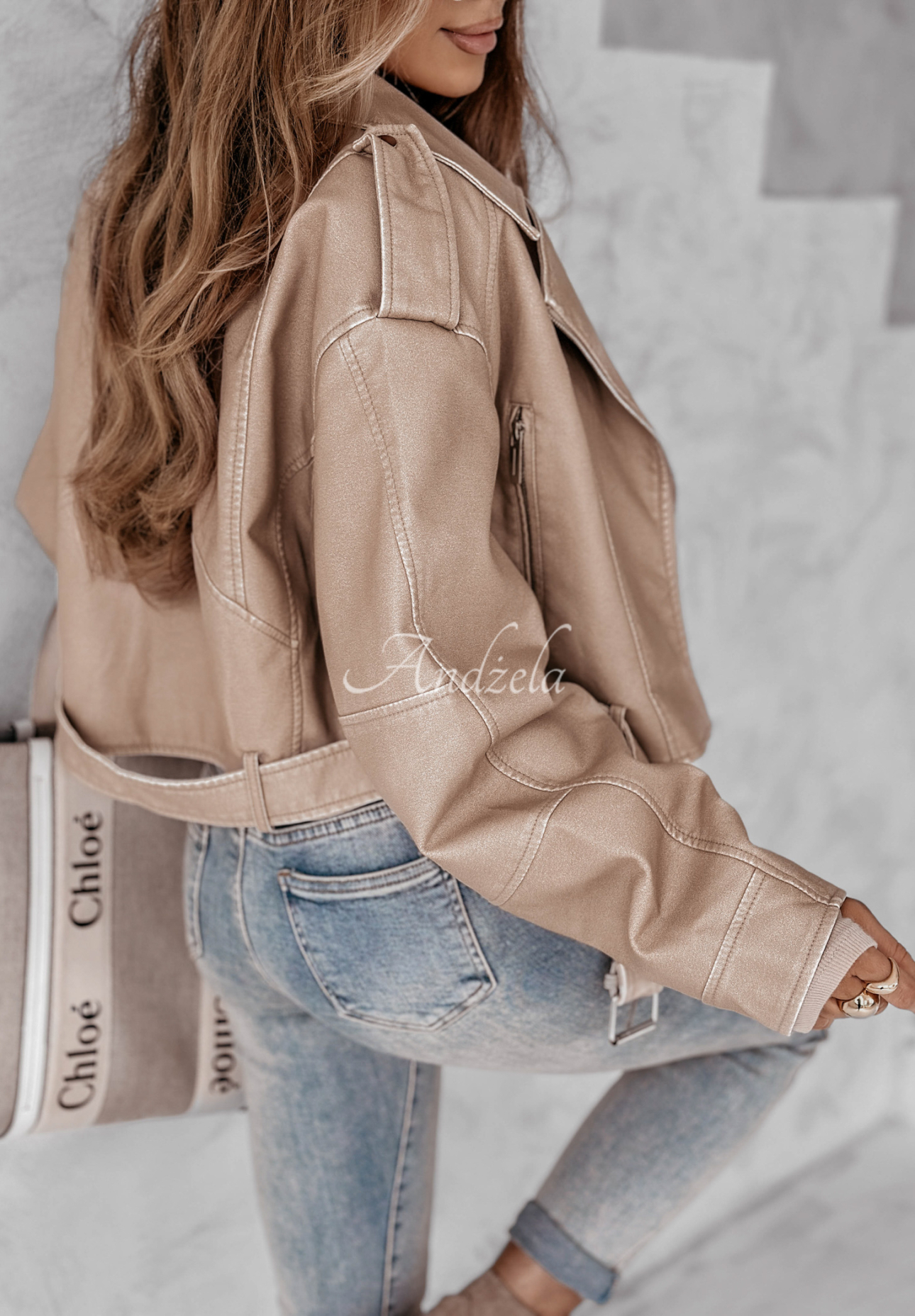 Bikerjacke aus Lederimitat Out Of This World Beige