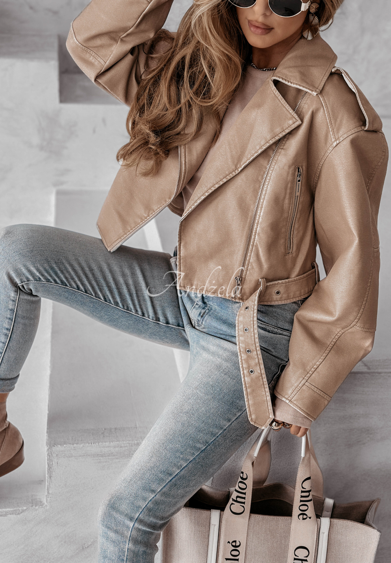 Bikerjacke aus Lederimitat Out Of This World Beige