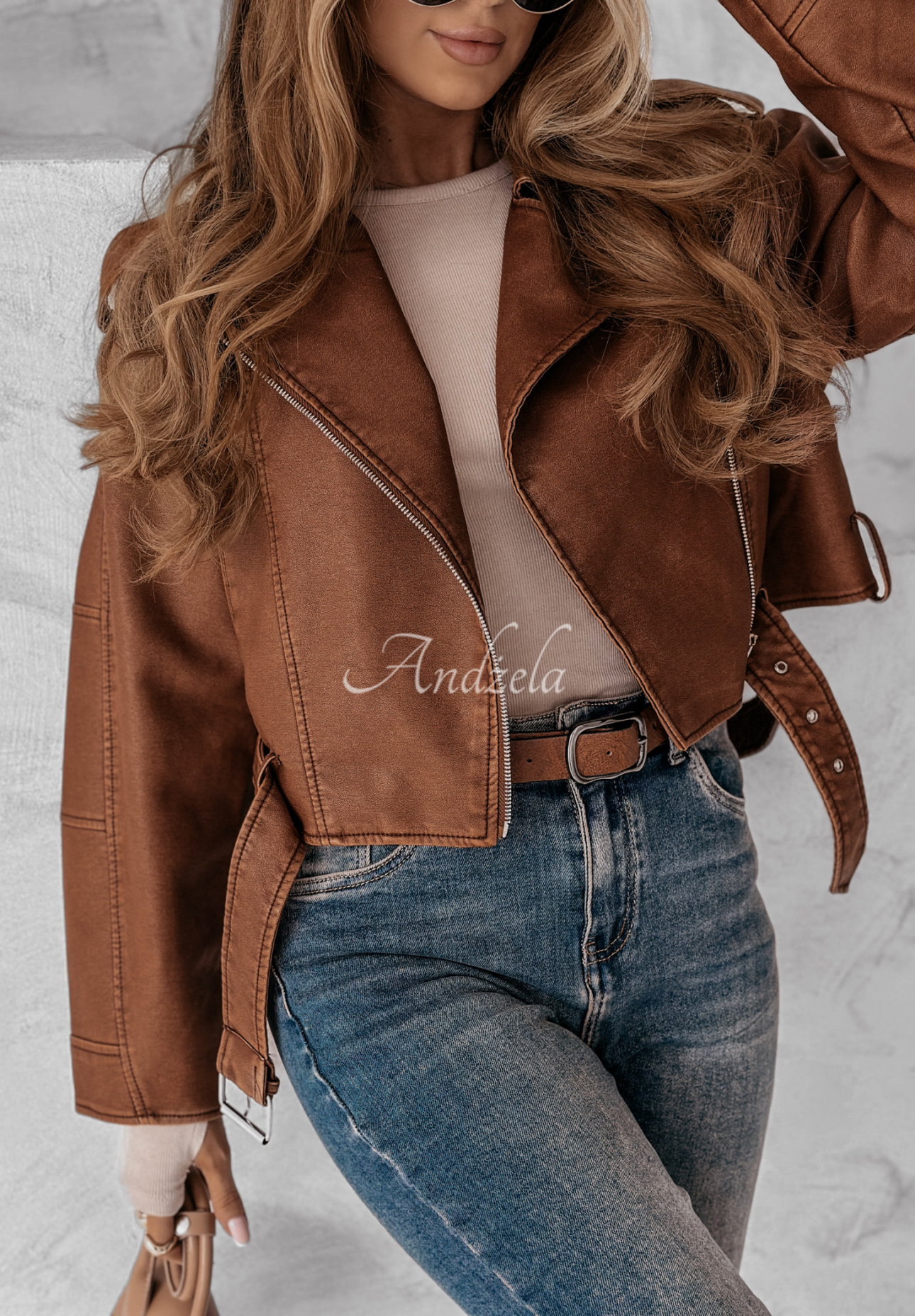 Bikerjacke aus Lederimitat Out Of This World Camel