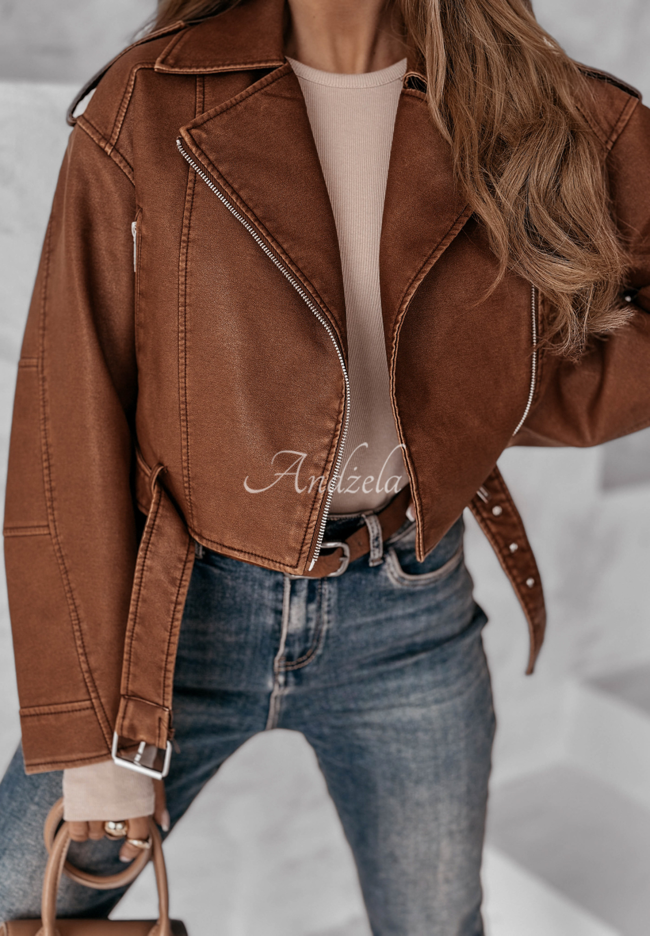 Bikerjacke aus Lederimitat Out Of This World Camel