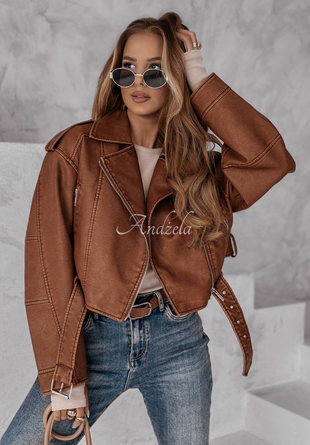 Bikerjacke aus Lederimitat Out Of This World Camel