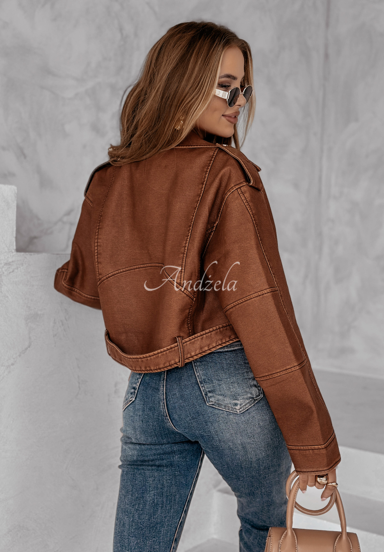 Bikerjacke aus Lederimitat Out Of This World Camel