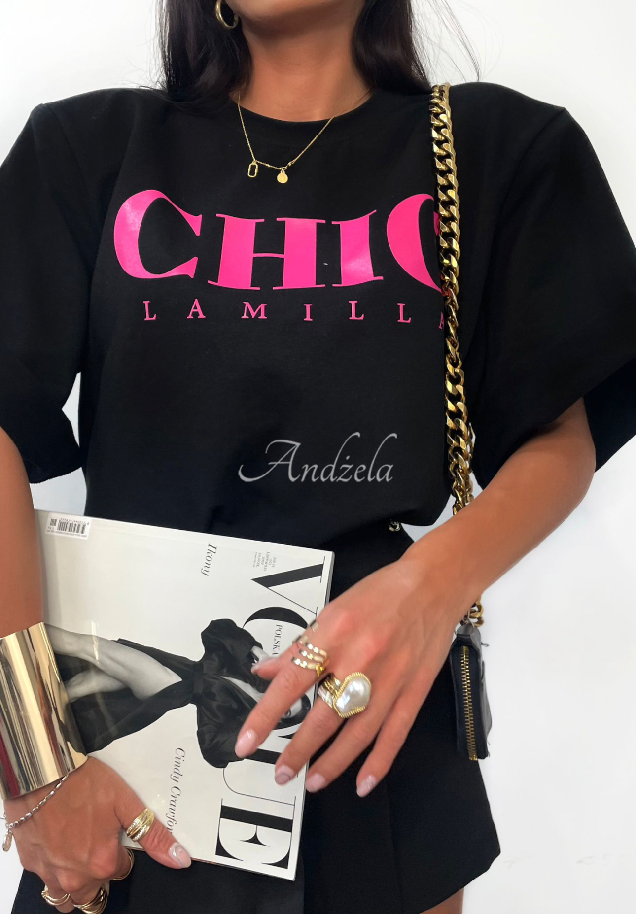 T-Shirt mit Print La Milla Chic Schwarz-Rosa