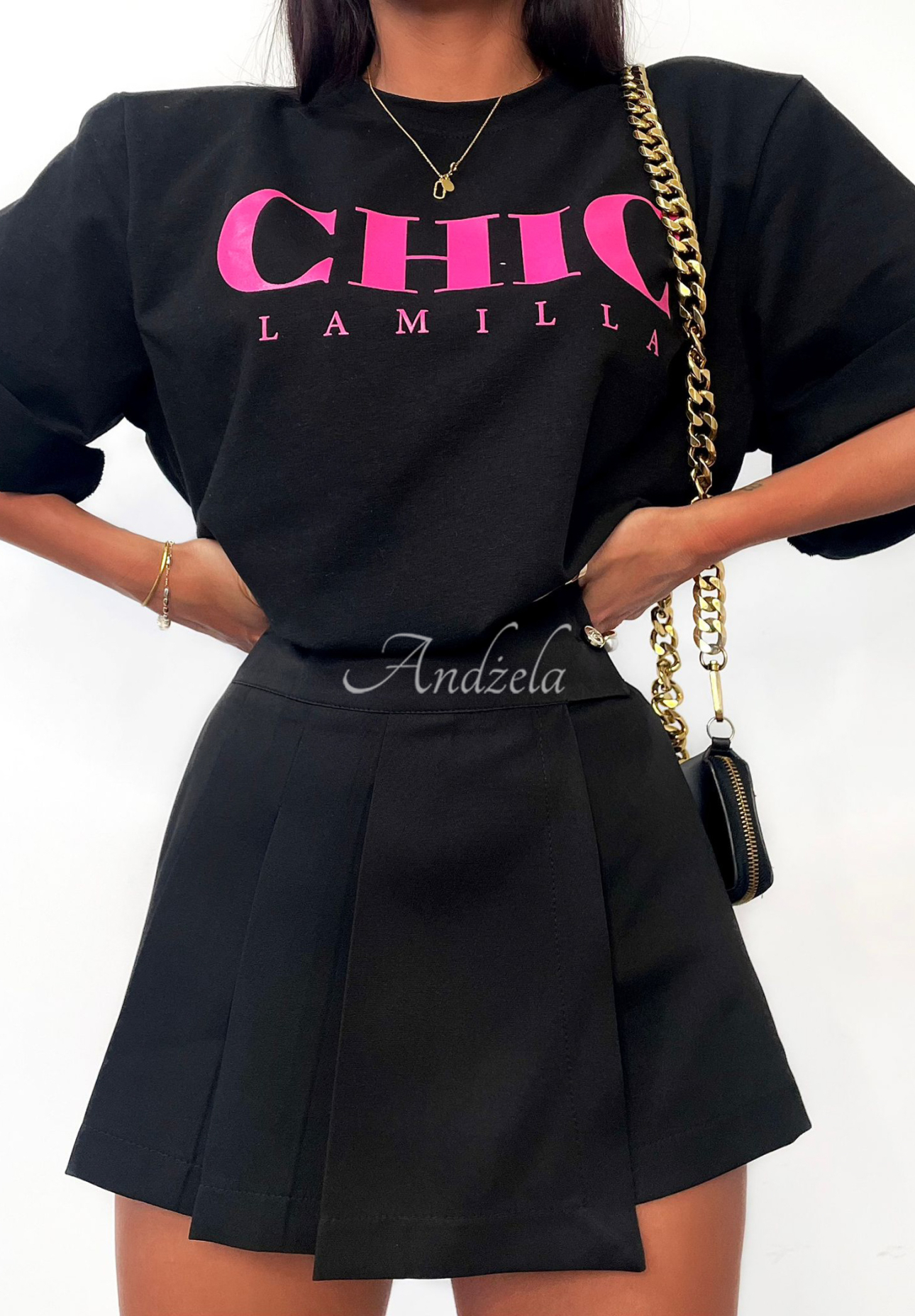 T-Shirt mit Print La Milla Chic Schwarz-Rosa