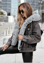 Jeans Jacke z futerkiem Wind Is Cold Grau