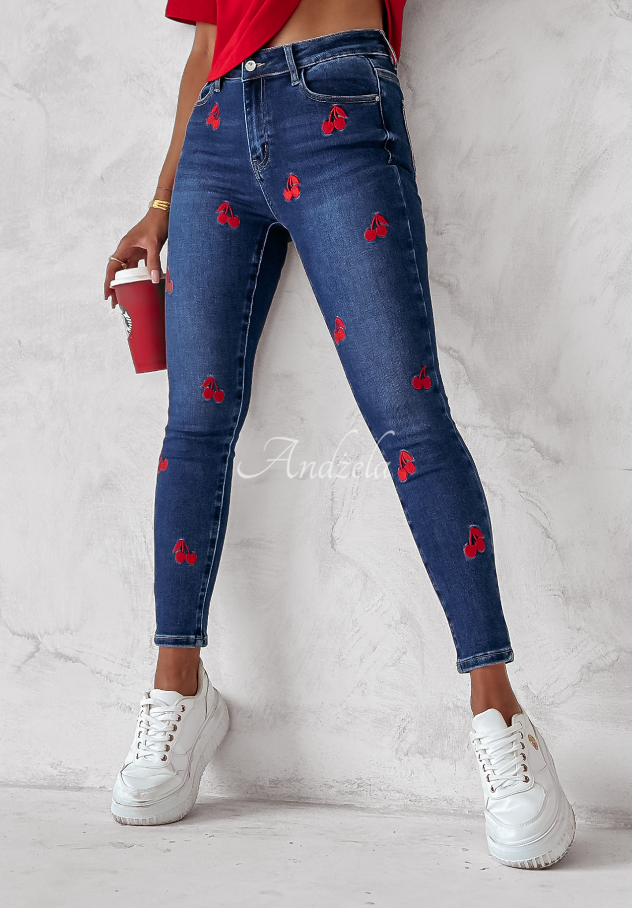 Jeans mit Kirschenmuster Be My Cherry dunkelblau