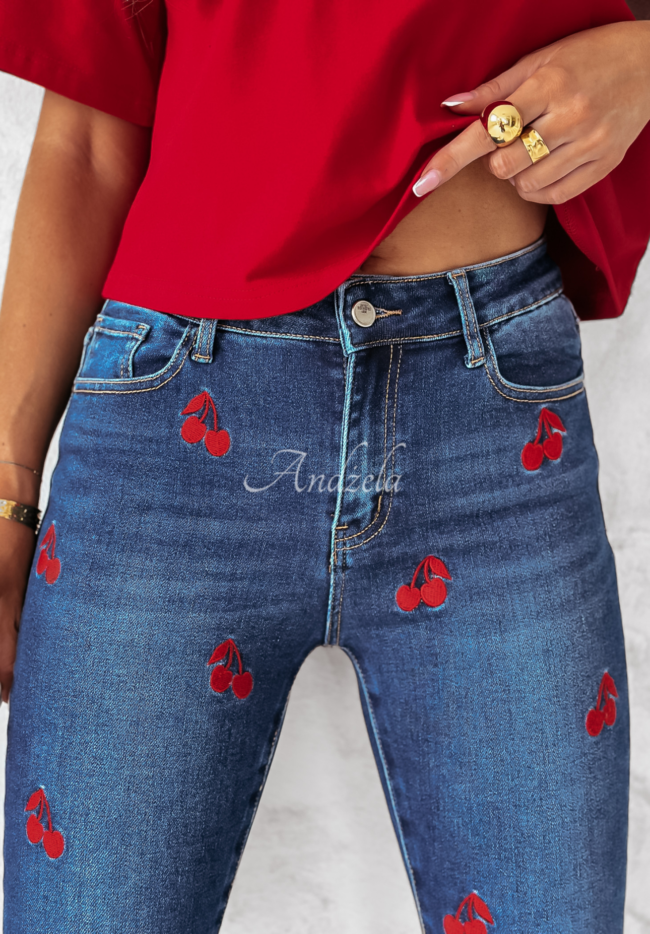 Jeans mit Kirschenmuster Be My Cherry dunkelblau