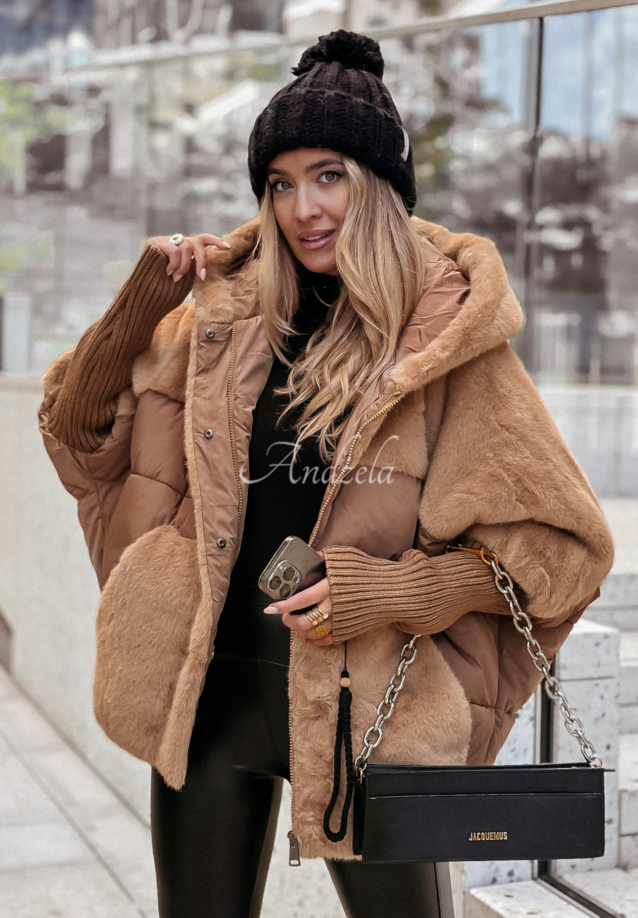 Gesteppte Jacke mit Fellimitat Snow &amp; Pines Camel