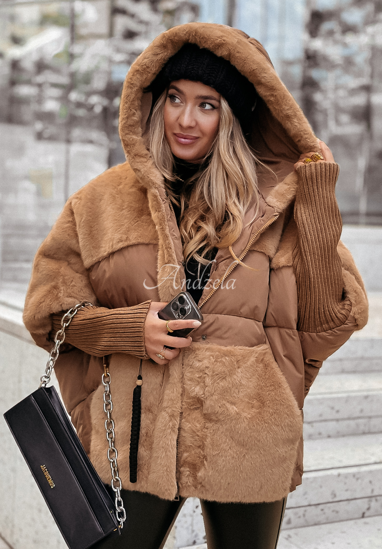 Gesteppte Jacke mit Fellimitat Snow &amp; Pines Camel