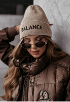 Prążkowana Mütze z haftem Find Balance Beige