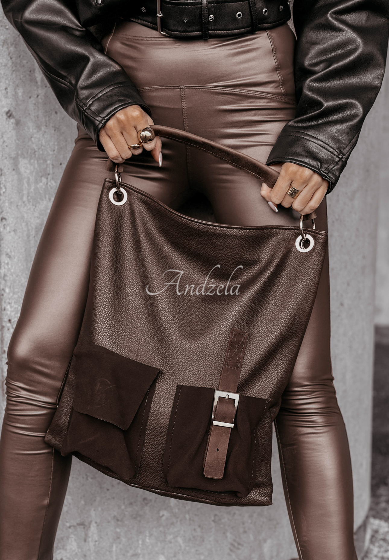 Tasche aus Lederimitat Samuella Schokoladenbraun