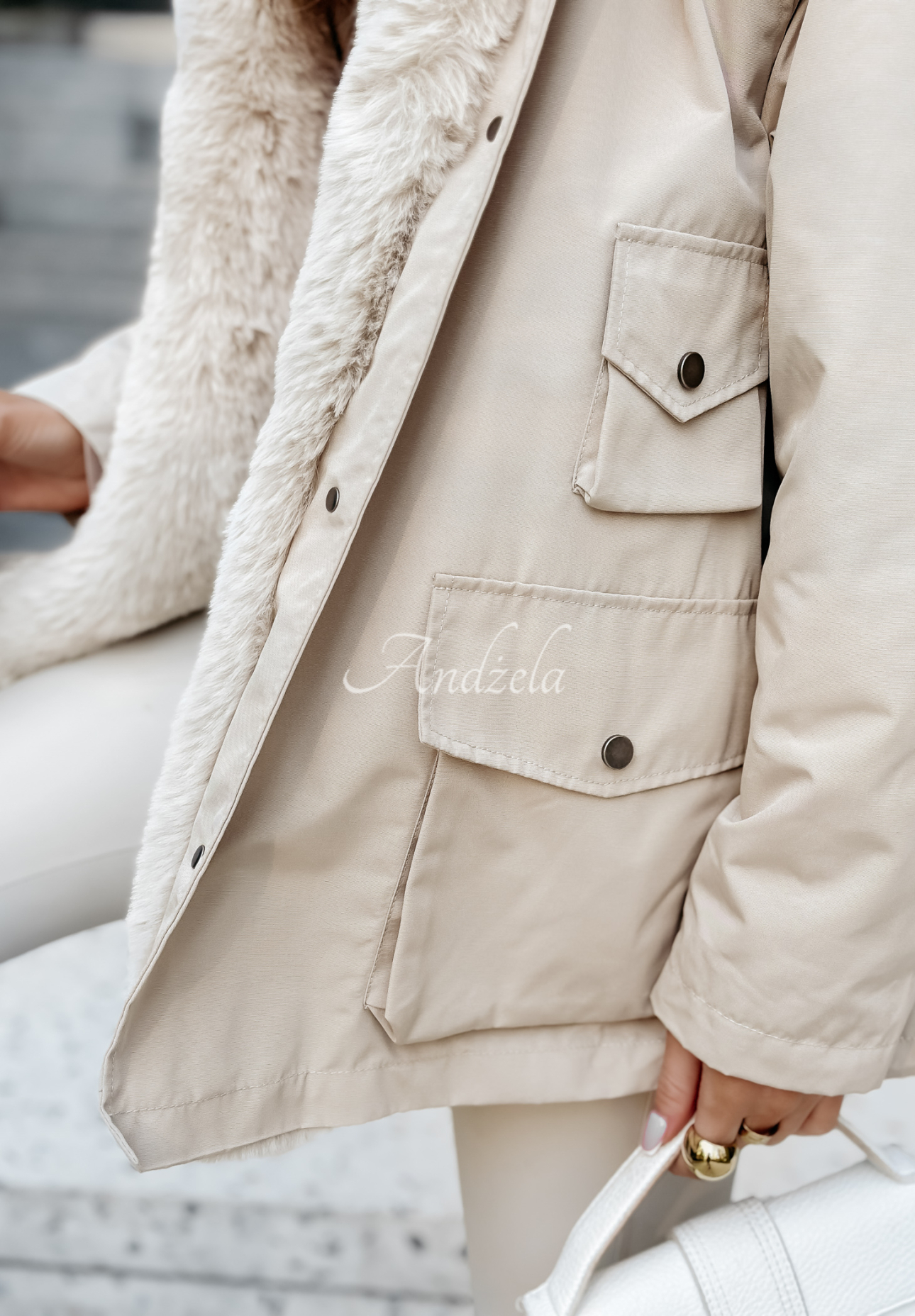 Parka-Jacke mit Fellimitatbesatz Avenue Hell Beige