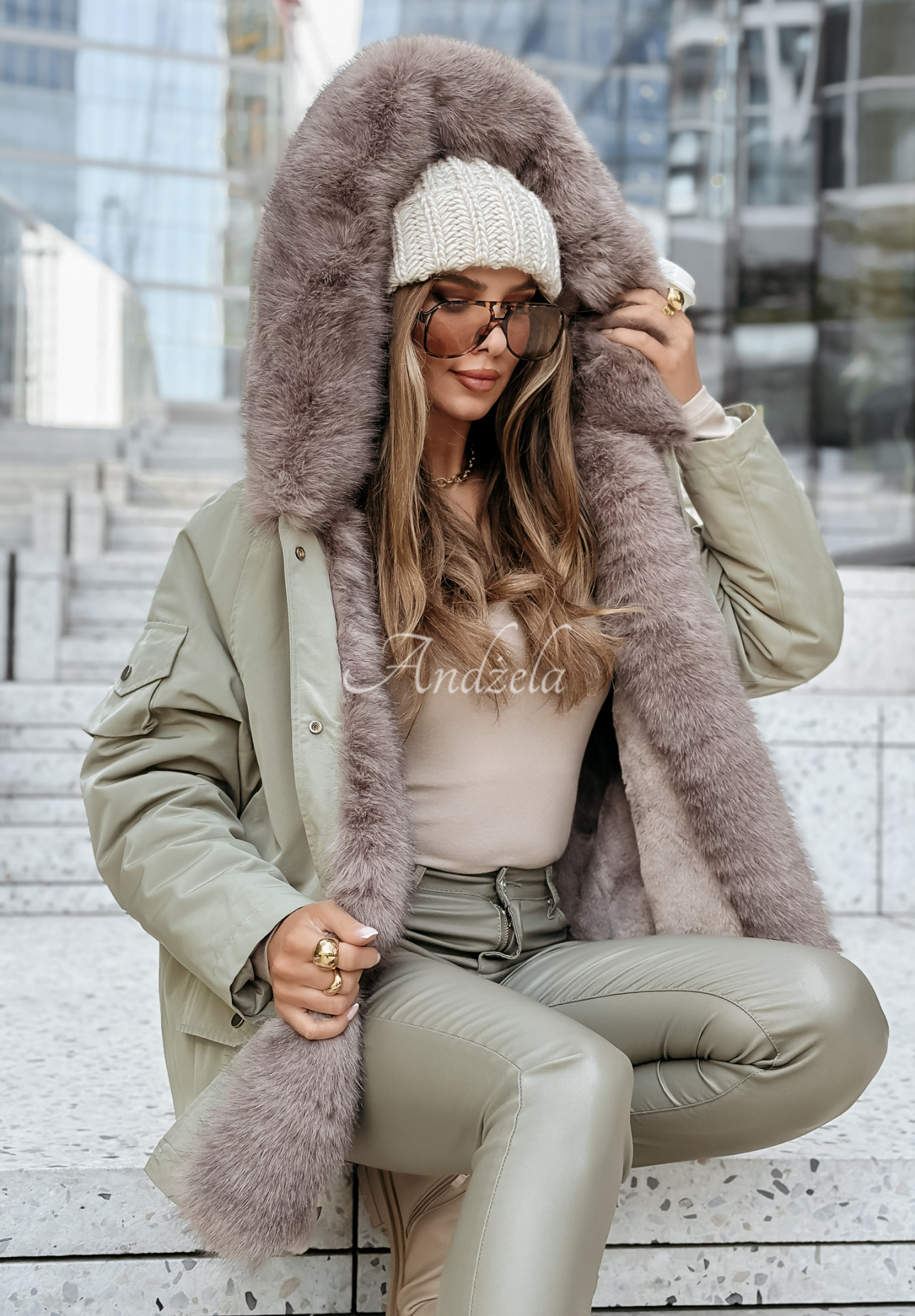 Parka-Jacke mit Fellimitatbesatz Avenue Khaki