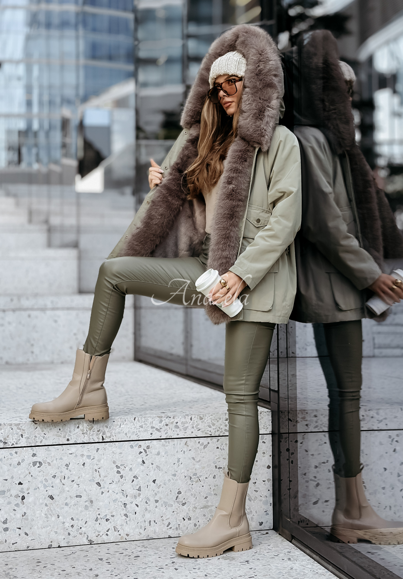 Parka-Jacke mit Fellimitatbesatz Avenue Khaki