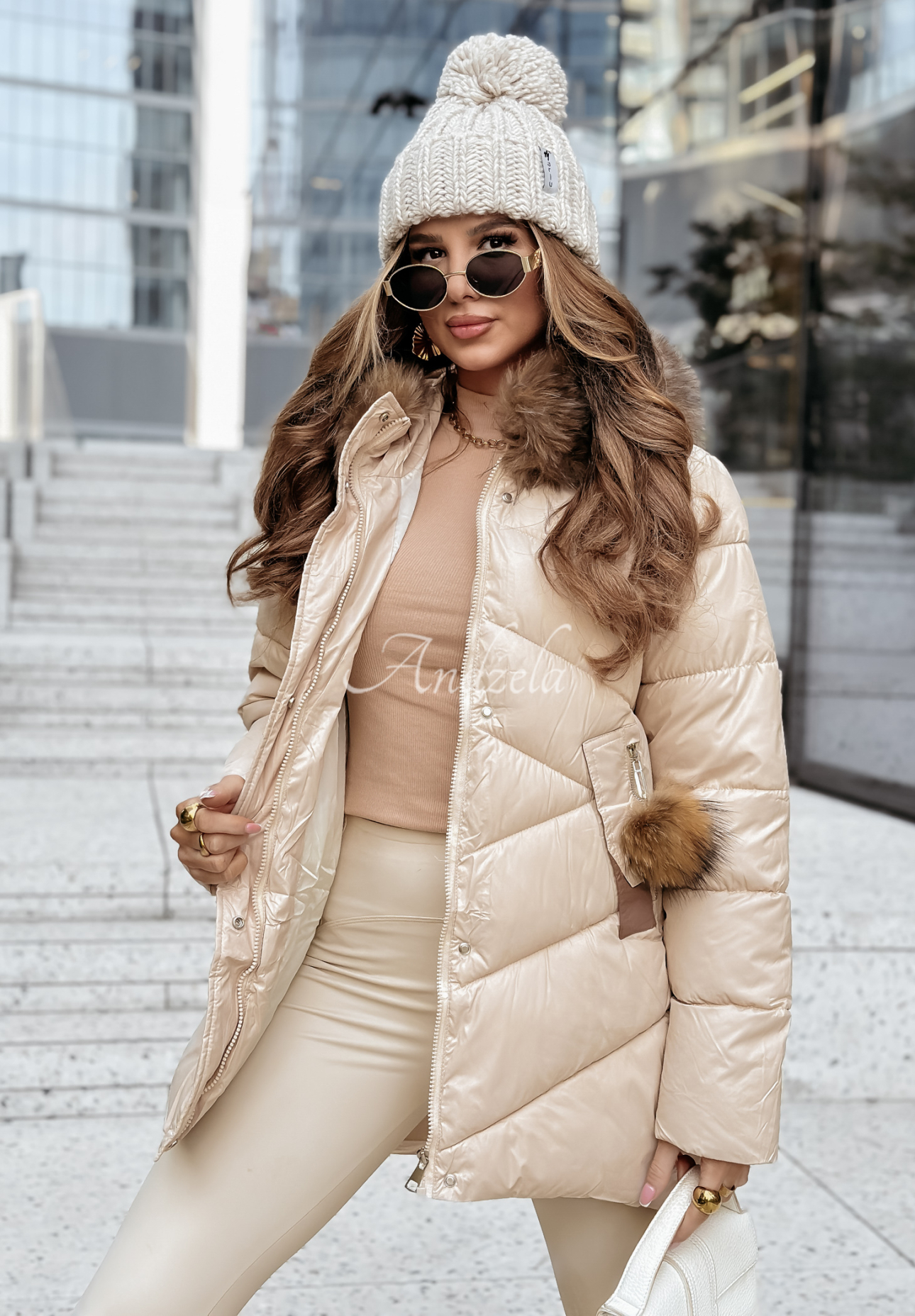 Gesteppte Jacke mit Pelz Admiration In Winter Beige