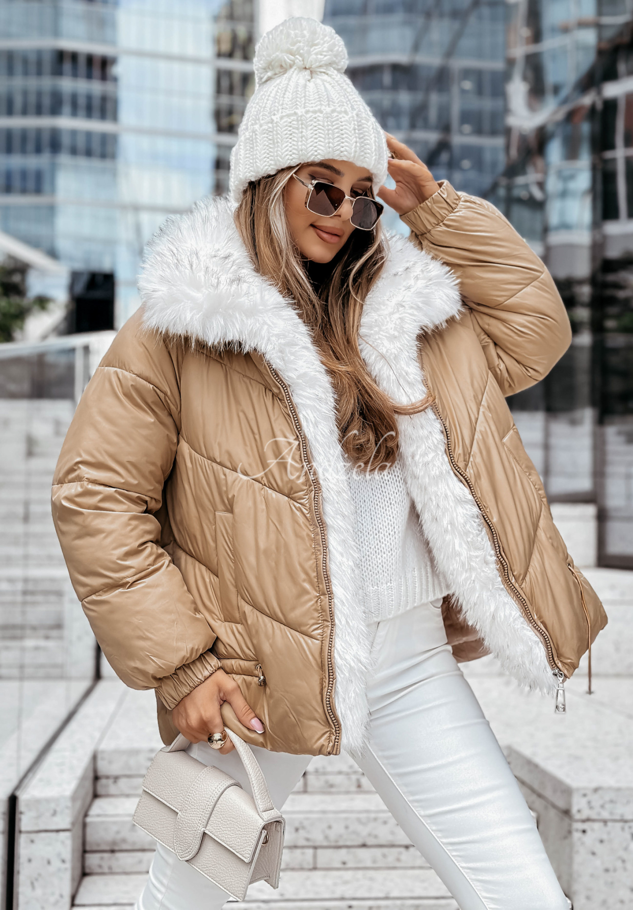 Steppjacke mit Fell Final Season Camel